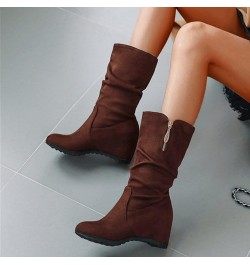 Knee High Boots Low Heel Brown Winter Boots for Women Size 7 1/2 Wide Knee High Heeled Boots Combat Womens Mid Calf Cowboy Bo...