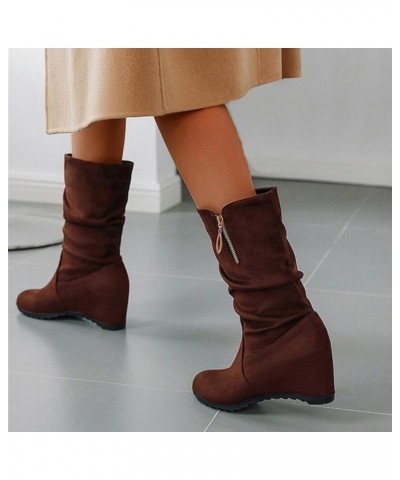 Knee High Boots Low Heel Brown Winter Boots for Women Size 7 1/2 Wide Knee High Heeled Boots Combat Womens Mid Calf Cowboy Bo...