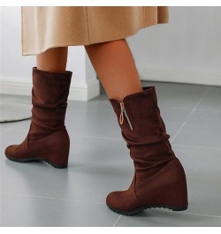 Knee High Boots Low Heel Brown Winter Boots for Women Size 7 1/2 Wide Knee High Heeled Boots Combat Womens Mid Calf Cowboy Bo...