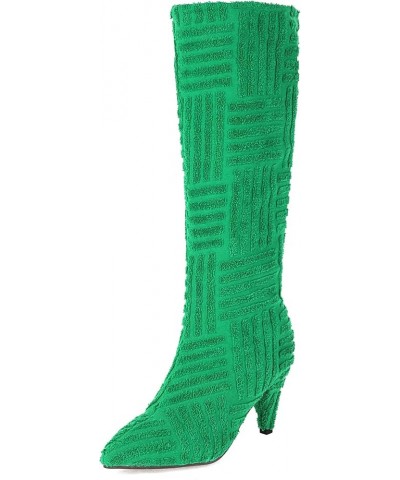 YUE Women Knee High Boots Suede High Heeled Winter Shoes Green $40.56 Boots