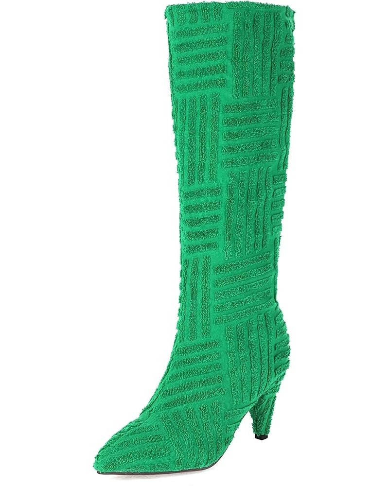 YUE Women Knee High Boots Suede High Heeled Winter Shoes Green $40.56 Boots