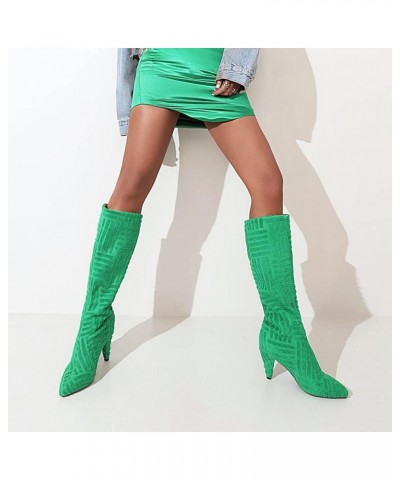 YUE Women Knee High Boots Suede High Heeled Winter Shoes Green $40.56 Boots