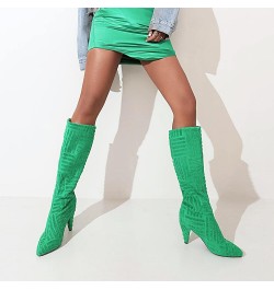 YUE Women Knee High Boots Suede High Heeled Winter Shoes Green $40.56 Boots