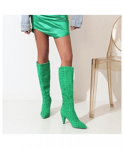 YUE Women Knee High Boots Suede High Heeled Winter Shoes Green $40.56 Boots