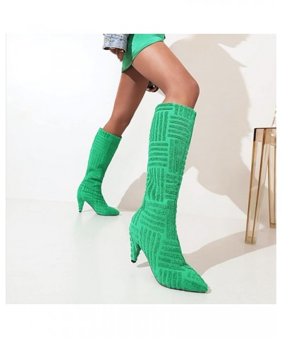 YUE Women Knee High Boots Suede High Heeled Winter Shoes Green $40.56 Boots