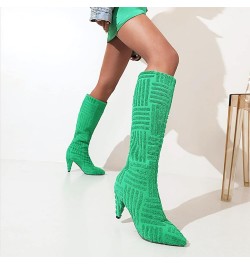 YUE Women Knee High Boots Suede High Heeled Winter Shoes Green $40.56 Boots