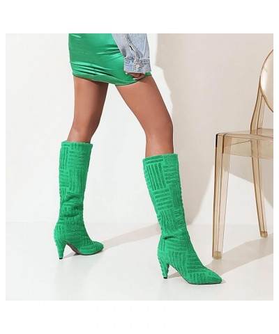 YUE Women Knee High Boots Suede High Heeled Winter Shoes Green $40.56 Boots