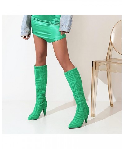 YUE Women Knee High Boots Suede High Heeled Winter Shoes Green $40.56 Boots