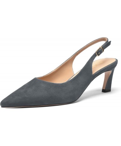 Womens Ankle Strap Night Club Pointed Toe Buckle Cute Suede Kitten Leather Low Heel Pumps Shoes 2 Inch Grey $52.89 Pumps