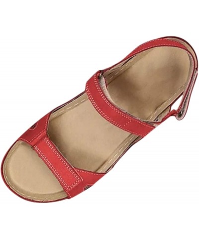 Summer Sandals Ladies Beach Wedges Open Toe Sandals Causal Platform Walking Sandals Slide Comfort Hiking Sandals 9 Red $11.76...