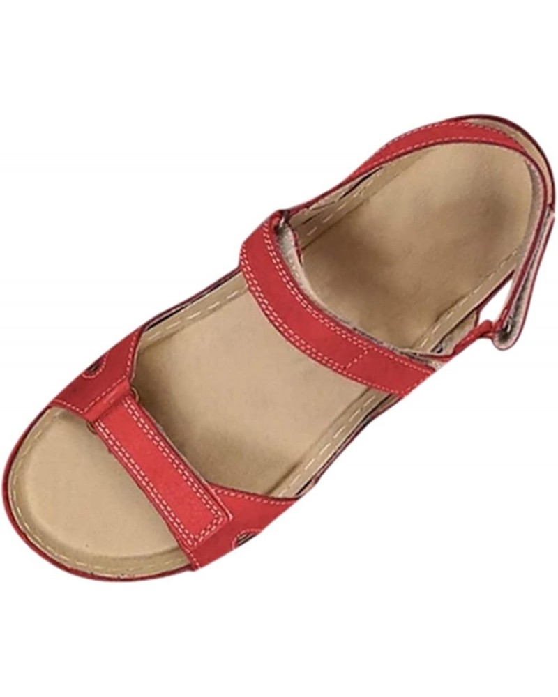 Summer Sandals Ladies Beach Wedges Open Toe Sandals Causal Platform Walking Sandals Slide Comfort Hiking Sandals 9 Red $11.76...