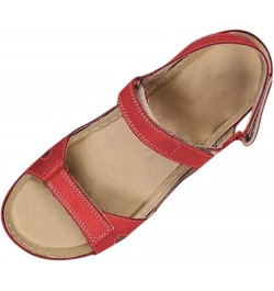 Summer Sandals Ladies Beach Wedges Open Toe Sandals Causal Platform Walking Sandals Slide Comfort Hiking Sandals 9 Red $11.76...