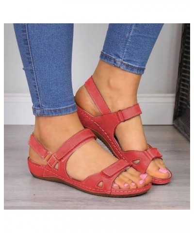 Summer Sandals Ladies Beach Wedges Open Toe Sandals Causal Platform Walking Sandals Slide Comfort Hiking Sandals 9 Red $11.76...