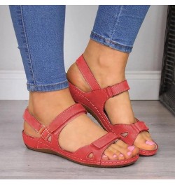 Summer Sandals Ladies Beach Wedges Open Toe Sandals Causal Platform Walking Sandals Slide Comfort Hiking Sandals 9 Red $11.76...