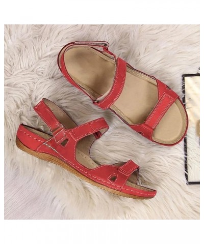 Summer Sandals Ladies Beach Wedges Open Toe Sandals Causal Platform Walking Sandals Slide Comfort Hiking Sandals 9 Red $11.76...