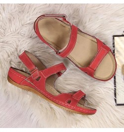 Summer Sandals Ladies Beach Wedges Open Toe Sandals Causal Platform Walking Sandals Slide Comfort Hiking Sandals 9 Red $11.76...