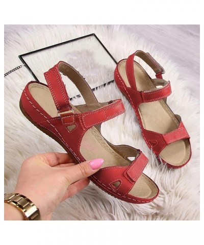 Summer Sandals Ladies Beach Wedges Open Toe Sandals Causal Platform Walking Sandals Slide Comfort Hiking Sandals 9 Red $11.76...