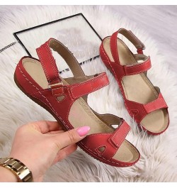 Summer Sandals Ladies Beach Wedges Open Toe Sandals Causal Platform Walking Sandals Slide Comfort Hiking Sandals 9 Red $11.76...