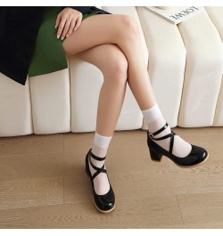 YUE Women Lolita Shoes Pearl Cute Girls Shoes Round Toe Cross Strap Loafers White Black Pink Size 5-11 Black $26.32 Loafers &...