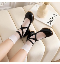 YUE Women Lolita Shoes Pearl Cute Girls Shoes Round Toe Cross Strap Loafers White Black Pink Size 5-11 Black $26.32 Loafers &...