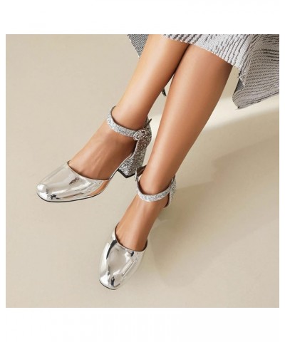 Bride Closed Toe Block Heel Wedding Sandals Sequins Silver 1 $36.70 Sandals