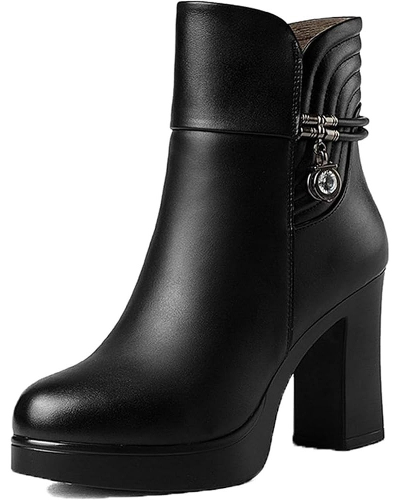 Women's Boots, Warm in Winter, Plush High Heels, Urban Casual and Comfortable, Can Wear Leather Ankle Boots Black $27.98 Boots