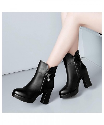 Women's Boots, Warm in Winter, Plush High Heels, Urban Casual and Comfortable, Can Wear Leather Ankle Boots Black $27.98 Boots