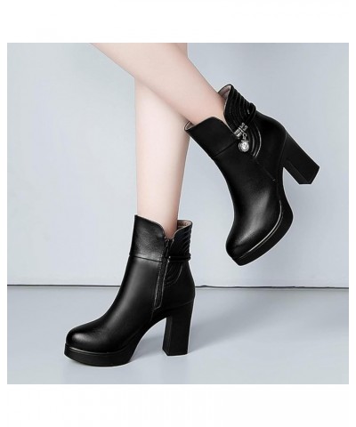 Women's Boots, Warm in Winter, Plush High Heels, Urban Casual and Comfortable, Can Wear Leather Ankle Boots Black $27.98 Boots