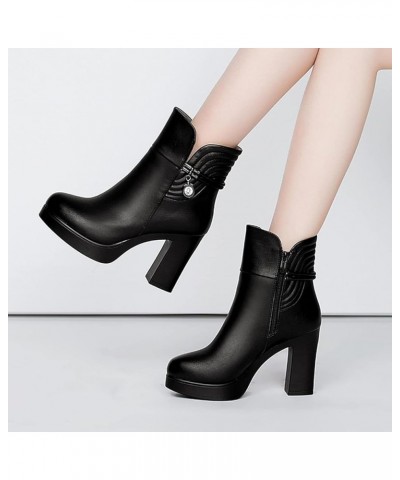 Women's Boots, Warm in Winter, Plush High Heels, Urban Casual and Comfortable, Can Wear Leather Ankle Boots Black $27.98 Boots