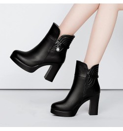 Women's Boots, Warm in Winter, Plush High Heels, Urban Casual and Comfortable, Can Wear Leather Ankle Boots Black $27.98 Boots