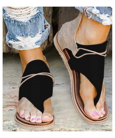 Women Summer Clip-Toe Shoes,Beach Zipper Flats Sandals Bohemia Flip-Flop Ankle Strap Causal Comfortable Round Toe Gladiator O...