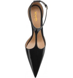 Women Chic Pointed Closed Toe Pumps Metallic High Heel Slender T-Strap with Buckle Dress Party Casual Shoes Black $45.40 Pumps