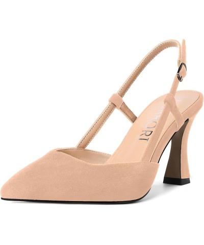 Womens Evening Dress Buckle Slingback Pointed Toe Matte Stiletto High Heel Pumps Shoes 3.3 Inch Nude $34.55 Pumps