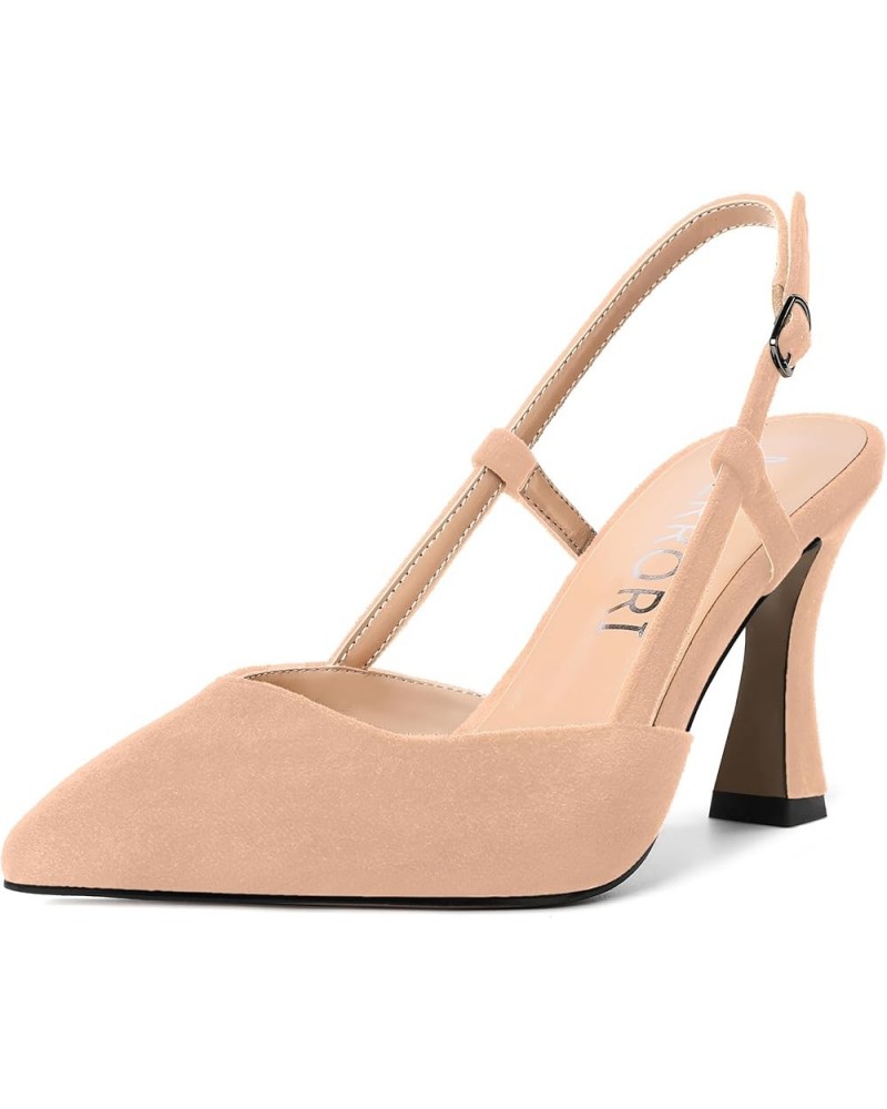 Womens Evening Dress Buckle Slingback Pointed Toe Matte Stiletto High Heel Pumps Shoes 3.3 Inch Nude $34.55 Pumps