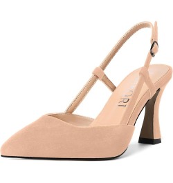 Womens Evening Dress Buckle Slingback Pointed Toe Matte Stiletto High Heel Pumps Shoes 3.3 Inch Nude $34.55 Pumps