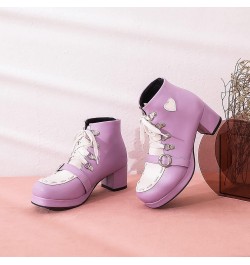 Women Mid Heel Ankle Boots Block Heel Party Boots Lace Up Round Toe Cute Booties With Platform Two Toned, Size 0.5-12.5 Purpl...