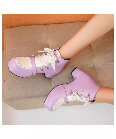 Women Mid Heel Ankle Boots Block Heel Party Boots Lace Up Round Toe Cute Booties With Platform Two Toned, Size 0.5-12.5 Purpl...