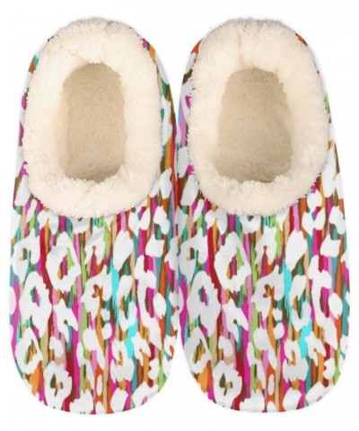 Rainbow Leopard Print Slippers for Women Men Cozy Non-slip House Shoes Winter Warm Indoor Slipper $16.51 Slippers