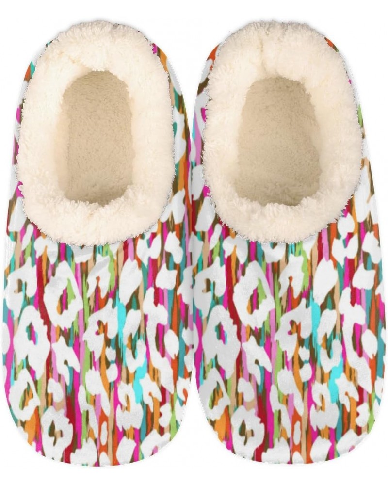 Rainbow Leopard Print Slippers for Women Men Cozy Non-slip House Shoes Winter Warm Indoor Slipper $16.51 Slippers