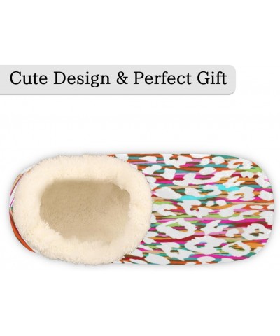 Rainbow Leopard Print Slippers for Women Men Cozy Non-slip House Shoes Winter Warm Indoor Slipper $16.51 Slippers