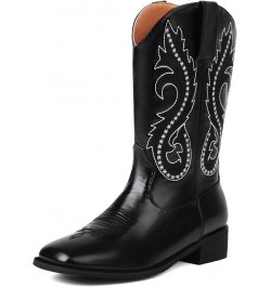 Women Classic Square Toe Mid Calf Cowboy Boots Embroidered Black 4 $36.86 Boots