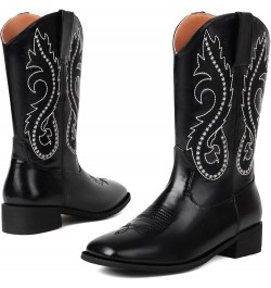 Women Classic Square Toe Mid Calf Cowboy Boots Embroidered Black 4 $36.86 Boots