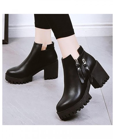 Autumn And Winter New ClassI C Fashionable ThI Ck Heel Short Boots Women High Heel Side Zipper Ankle Boots Women E25-black $2...