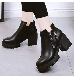 Autumn And Winter New ClassI C Fashionable ThI Ck Heel Short Boots Women High Heel Side Zipper Ankle Boots Women E25-black $2...