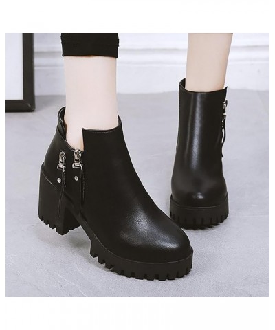 Autumn And Winter New ClassI C Fashionable ThI Ck Heel Short Boots Women High Heel Side Zipper Ankle Boots Women E25-black $2...