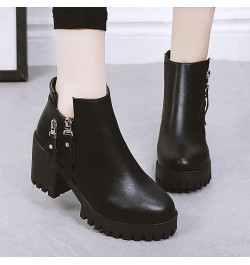 Autumn And Winter New ClassI C Fashionable ThI Ck Heel Short Boots Women High Heel Side Zipper Ankle Boots Women E25-black $2...