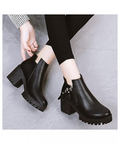 Autumn And Winter New ClassI C Fashionable ThI Ck Heel Short Boots Women High Heel Side Zipper Ankle Boots Women E25-black $2...