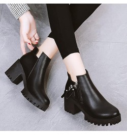 Autumn And Winter New ClassI C Fashionable ThI Ck Heel Short Boots Women High Heel Side Zipper Ankle Boots Women E25-black $2...