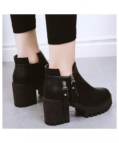 Autumn And Winter New ClassI C Fashionable ThI Ck Heel Short Boots Women High Heel Side Zipper Ankle Boots Women E25-black $2...