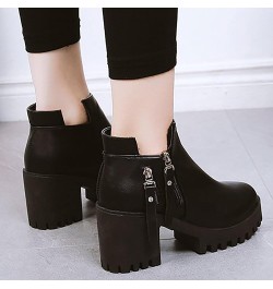 Autumn And Winter New ClassI C Fashionable ThI Ck Heel Short Boots Women High Heel Side Zipper Ankle Boots Women E25-black $2...